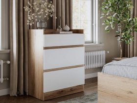Комод 3 ящика Брауни (дуб делано/белый) в Ленинском - leninskij.mebel-nsk.ru | фото