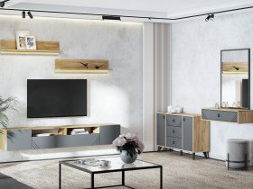 Модульная гостиная Байкал (дуб крафт золотой/графит) в Ленинском - leninskij.mebel-nsk.ru | фото