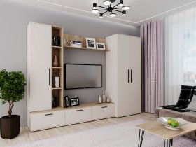 Модульная стенка Верона (сатин/дуб крафт серый) в Ленинском - leninskij.mebel-nsk.ru | фото
