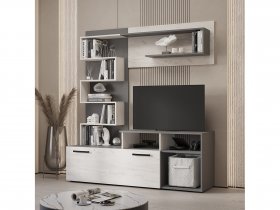Стенка Евро (графит/дуб крафт белый) в Ленинском - leninskij.mebel-nsk.ru | фото