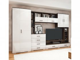 Стенка Коста МДФ (дуб венге/белый глянец) в Ленинском - leninskij.mebel-nsk.ru | фото
