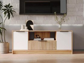 Тумба под ТВ  ТМ-001 Ивис (дуб крафт золотой/белый) в Ленинском - leninskij.mebel-nsk.ru | фото